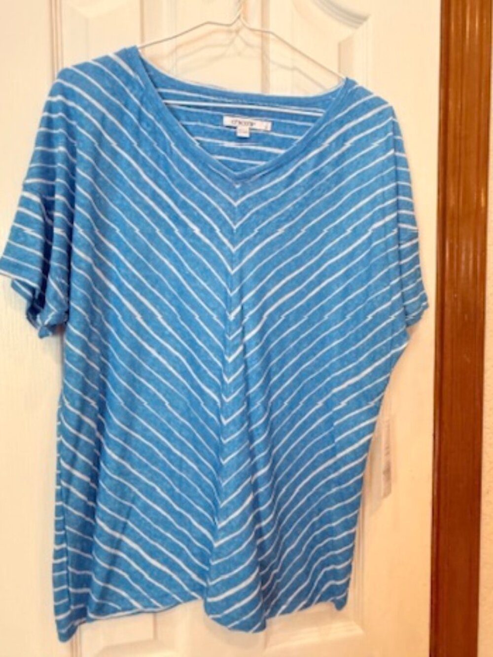 Chico's East Stripe Linen Short Sleeve Knit Pattern, sz Med - NWT